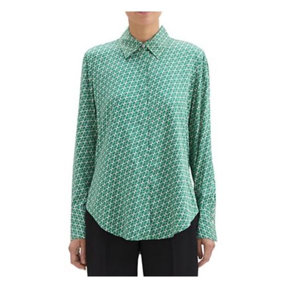 Theory Sunaya Geo Print Button Down Collared Casual Relaced Career Shirt Small - Picture 1 of 5